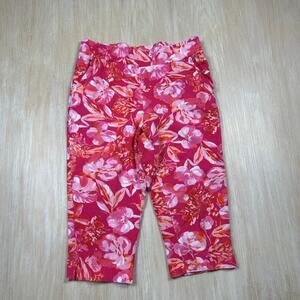 Belle by Kim Gravel Pink Floral Print Stretch Pull-On Cropped Capri Pants M